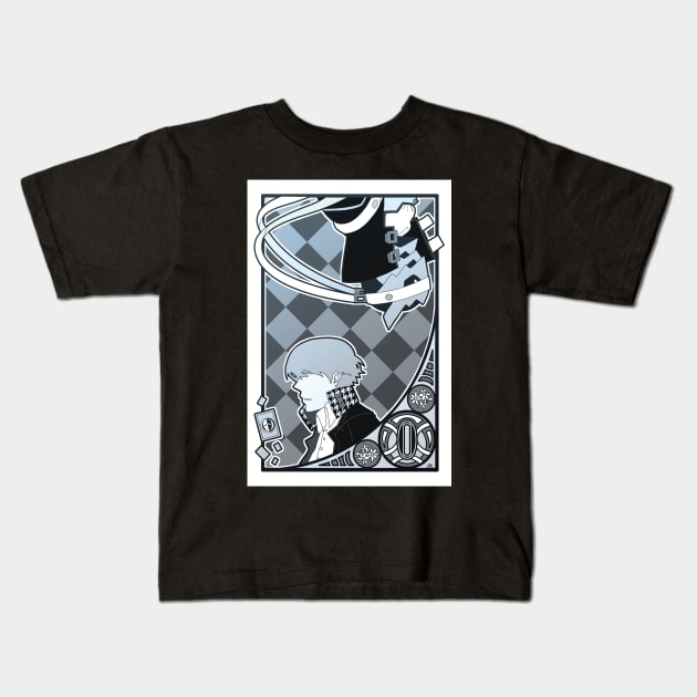 Persona 4 Tarot Card: The Fool Kids T-Shirt by roesart